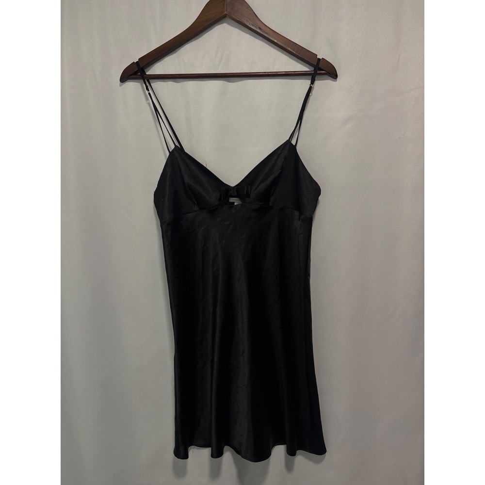Victoria's Secret Black Satin Slip Mini Dress S/P Y2K Lingerie Bow Strappy